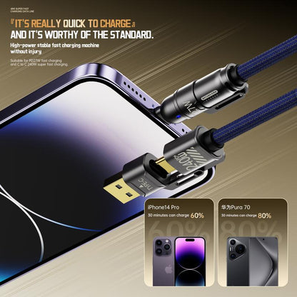 Universal 4-In-1 Multi USB Charging Cable with USB A,Type C,Lightning-Max 240W Fast Charging&Data Sync for Iphone&Samsung