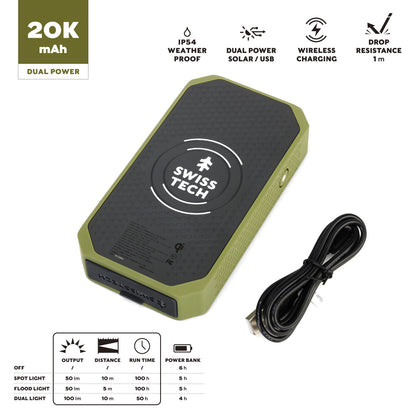 20000Mah Wireless Power Bank with Flashlight and IP54 Protection