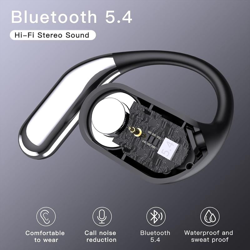 Fathersdaygifts Open Ear Bluetooth 5.4 Earbuds, Wireless Headphones Sport over Earphones Built-In Mic with Ear Hooks 50H Playtime Ear Buds LED Display Charging Case, Waterproof Design for Running Fitnes