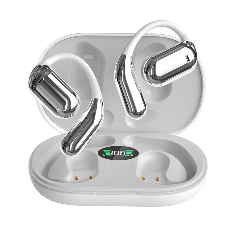 Fathersdaygifts Open Ear Bluetooth 5.4 Earbuds, Wireless Headphones Sport over Earphones Built-In Mic with Ear Hooks 50H Playtime Ear Buds LED Display Charging Case, Waterproof Design for Running Fitnes