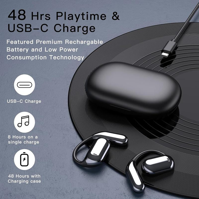 Fathersdaygifts Open Ear Bluetooth 5.4 Earbuds, Wireless Headphones Sport over Earphones Built-In Mic with Ear Hooks 50H Playtime Ear Buds LED Display Charging Case, Waterproof Design for Running Fitnes