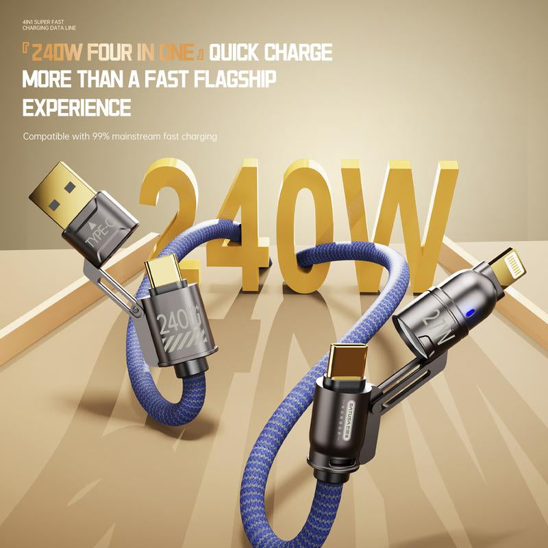 Universal 4-In-1 Multi USB Charging Cable with USB A,Type C,Lightning-Max 240W Fast Charging&Data Sync for Iphone&Samsung